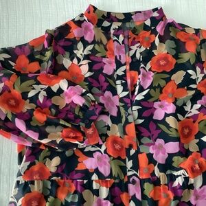 Maggy London Women's 16 Tiered Dress Floral Sheer Overlay a Black Slip